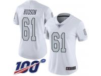 #61 Limited Rodney Hudson White Football Women's Jersey Oakland Raiders Rush Vapor Untouchable 100th Season