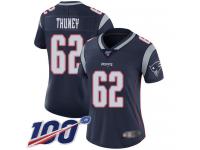 #62 Limited Joe Thuney Navy Blue Football Home Women's Jersey New England Patriots Vapor Untouchable 100th Season