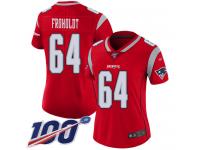 #64 Limited Hjalte Froholdt Red Football Women's Jersey New England Patriots Inverted Legend 100th Season