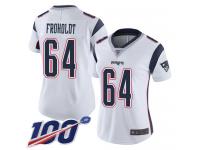 #64 Limited Hjalte Froholdt White Football Road Women's Jersey New England Patriots Vapor Untouchable 100th Season