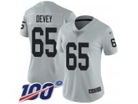 #65 Limited Jordan Devey Silver Football Women's Jersey Oakland Raiders Inverted Legend 100th Season
