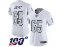 #65 Limited Jordan Devey White Football Women's Jersey Oakland Raiders Rush Vapor Untouchable 100th Season