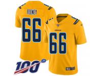 #66 Limited Dan Feeney Gold Football Youth Jersey Los Angeles Chargers Inverted Legend 100th Season