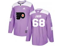 #68 Authentic Jaromir Jagr Purple Adidas NHL Men's Jersey Philadelphia Flyers Fights Cancer Practice