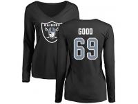 #69 Denzelle Good Olive Football Name & Number Logo Women's Oakland Raiders Long Sleeve T-Shirt