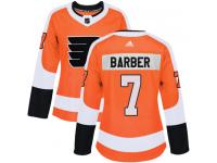 #7 Authentic Bill Barber Orange Adidas NHL Home Women's Jersey Philadelphia Flyers