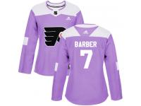 #7 Authentic Bill Barber Purple Adidas NHL Women's Jersey Philadelphia Flyers Fights Cancer Practice
