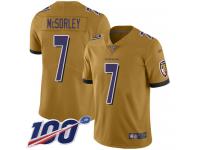 #7 Limited Trace McSorley Gold Football Men's Jersey Baltimore Ravens Inverted Legend 100th Season