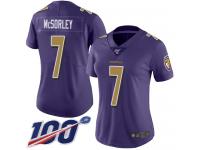 #7 Limited Trace McSorley Purple Football Women's Jersey Baltimore Ravens Rush Vapor Untouchable 100th Season