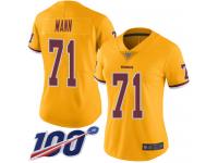#71 Limited Charles Mann Gold Football Women's Jersey Washington Redskins Rush Vapor Untouchable 100th Season