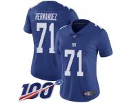 #71 Limited Will Hernandez Royal Blue Football Home Women's Jersey New York Giants Vapor Untouchable 100th Season