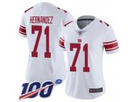 #71 Limited Will Hernandez White Football Road Women's Jersey New York Giants Vapor Untouchable 100th Season