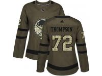 #72 Adidas Authentic Tage Thompson Women's Green NHL Jersey - Buffalo Sabres Salute to Service