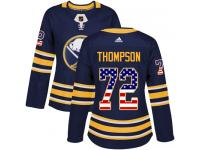 #72 Adidas Authentic Tage Thompson Women's Navy Blue NHL Jersey - Buffalo Sabres USA Flag Fashion