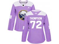 #72 Adidas Authentic Tage Thompson Women's Purple NHL Jersey - Buffalo Sabres Fights Cancer Practice