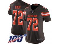 #72 Limited Eric Kush Brown Football Home Women's Jersey Cleveland Browns Vapor Untouchable 100th Season
