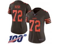 #72 Limited Eric Kush Brown Football Women's Jersey Cleveland Browns Rush Vapor Untouchable 100th Season