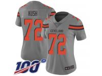 #72 Limited Eric Kush Gray Football Women's Jersey Cleveland Browns Inverted Legend 100th Season