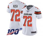 #72 Limited Eric Kush White Football Road Women's Jersey Cleveland Browns Vapor Untouchable 100th Season