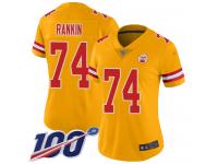 #74 Limited Martinas Rankin Gold Football Women's Jersey Kansas City Chiefs Inverted Legend 100th Season