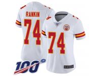 #74 Limited Martinas Rankin White Football Road Women's Jersey Kansas City Chiefs Vapor Untouchable 100th Season