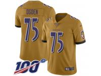 #75 Limited Jonathan Ogden Gold Football Men's Jersey Baltimore Ravens Inverted Legend 100th Season