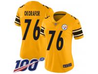 #76 Limited Chukwuma Okorafor Gold Football Women's Jersey Pittsburgh Steelers Inverted Legend 100th Season