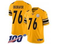 #76 Limited Chukwuma Okorafor Gold Football Youth Jersey Pittsburgh Steelers Inverted Legend 100th Season