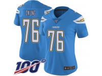 #76 Limited Russell Okung Electric Blue Football Alternate Women's Jersey Los Angeles Chargers Vapor Untouchable 100th Season