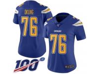 #76 Limited Russell Okung Electric Blue Football Women's Jersey Los Angeles Chargers Rush Vapor Untouchable 100th Season
