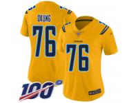 #76 Limited Russell Okung Gold Football Women's Jersey Los Angeles Chargers Inverted Legend 100th Season