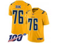#76 Limited Russell Okung Gold Football Youth Jersey Los Angeles Chargers Inverted Legend 100th Season