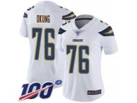 #76 Limited Russell Okung White Football Road Women's Jersey Los Angeles Chargers Vapor Untouchable 100th Season