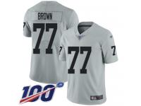 #77 Limited Trent Brown Silver Football Men's Jersey Oakland Raiders Inverted Legend 100th Season