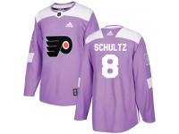 #8 Authentic Dave Schultz Purple Adidas NHL Men's Jersey Philadelphia Flyers Fights Cancer Practice