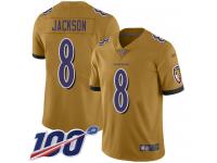 #8 Limited Lamar Jackson Gold Football Youth Jersey Baltimore Ravens Inverted Legend 100th Season