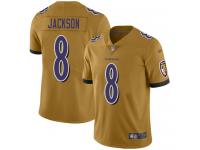 #8 Limited Lamar Jackson Gold Football Youth Jersey Baltimore Ravens Inverted Legend Vapor Rush