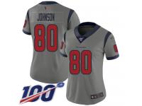 #80 Limited Andre Johnson Gray Football Women's Jersey Houston Texans Inverted Legend 100th Season