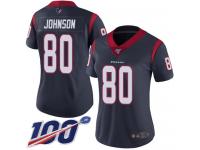 #80 Limited Andre Johnson Navy Blue Football Home Women's Jersey Houston Texans Vapor Untouchable 100th Season
