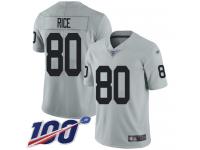 #80 Limited Jerry Rice Silver Football Youth Jersey Oakland Raiders Inverted Legend 100th Season