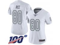 #80 Limited Jerry Rice White Football Women's Jersey Oakland Raiders Rush Vapor Untouchable 100th Season