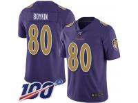 #80 Limited Miles Boykin Purple Football Men's Jersey Baltimore Ravens Rush Vapor Untouchable 100th Season
