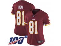 #81 Limited Art Monk Burgundy Red Football Home Women's Jersey Washington Redskins Vapor Untouchable 100th Season