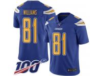 #81 Limited Mike Williams Electric Blue Football Youth Jersey Los Angeles Chargers Rush Vapor Untouchable 100th Season