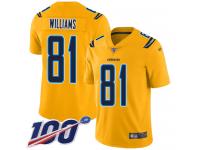 #81 Limited Mike Williams Gold Football Youth Jersey Los Angeles Chargers Inverted Legend 100th Season