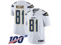 #81 Limited Mike Williams White Football Road Youth Jersey Los Angeles Chargers Vapor Untouchable 100th Season