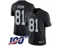 #81 Limited Tim Brown Black Football Home Youth Jersey Oakland Raiders Vapor Untouchable 100th Season