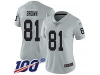 #81 Limited Tim Brown Silver Football Women's Jersey Oakland Raiders Inverted Legend 100th Season