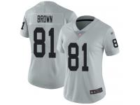 #81 Limited Tim Brown Silver Football Women's Jersey Oakland Raiders Inverted Legend