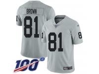 #81 Limited Tim Brown Silver Football Youth Jersey Oakland Raiders Inverted Legend 100th Season